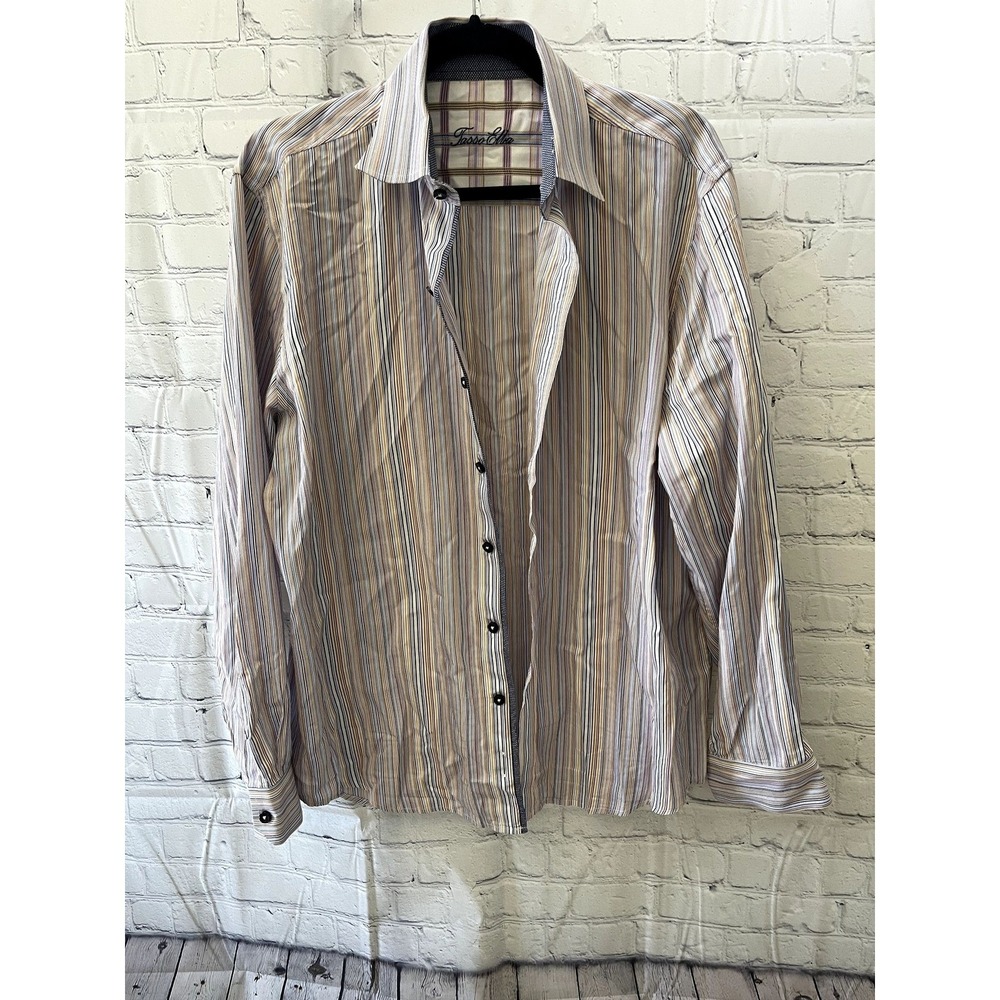 Tasso Elba Mens Medium Multi Color Vertical Stripe Cotton Button Down Shirt